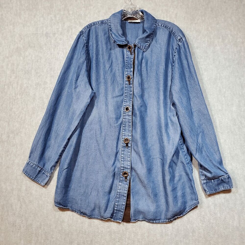 Soft Surroundings Shirt Womens Blue Denim Tencel Metal Closure Chambray Collared
